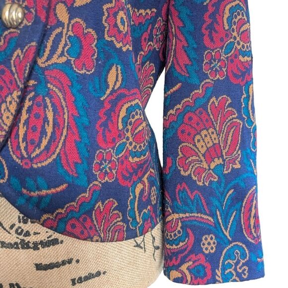 Vintage Crop Paisley Print Tailored Structured Designer Henry Lee Jacket Size 10 - Picture 6 of 14